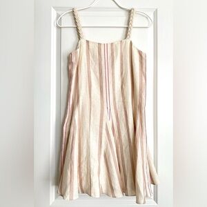 ALEXIS Dimma Sleeveless 100% Linen MiniDress in Heather Beige Stripe Size S